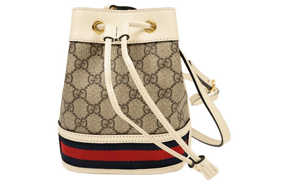 Gucci Gucci Ophidia Canvas With Leather Bucket Bags Crossbody Bag Shoulder Bag Women's Ebony/White