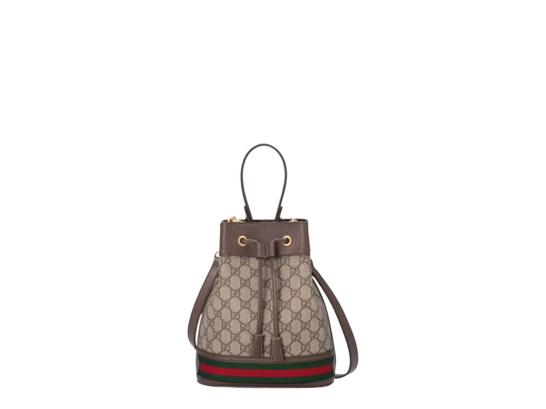 Gucci Gucci Ophidia GG Small Bucket Bag In Beige Dark Brown GG Supreme With Gold-Toned Hardware