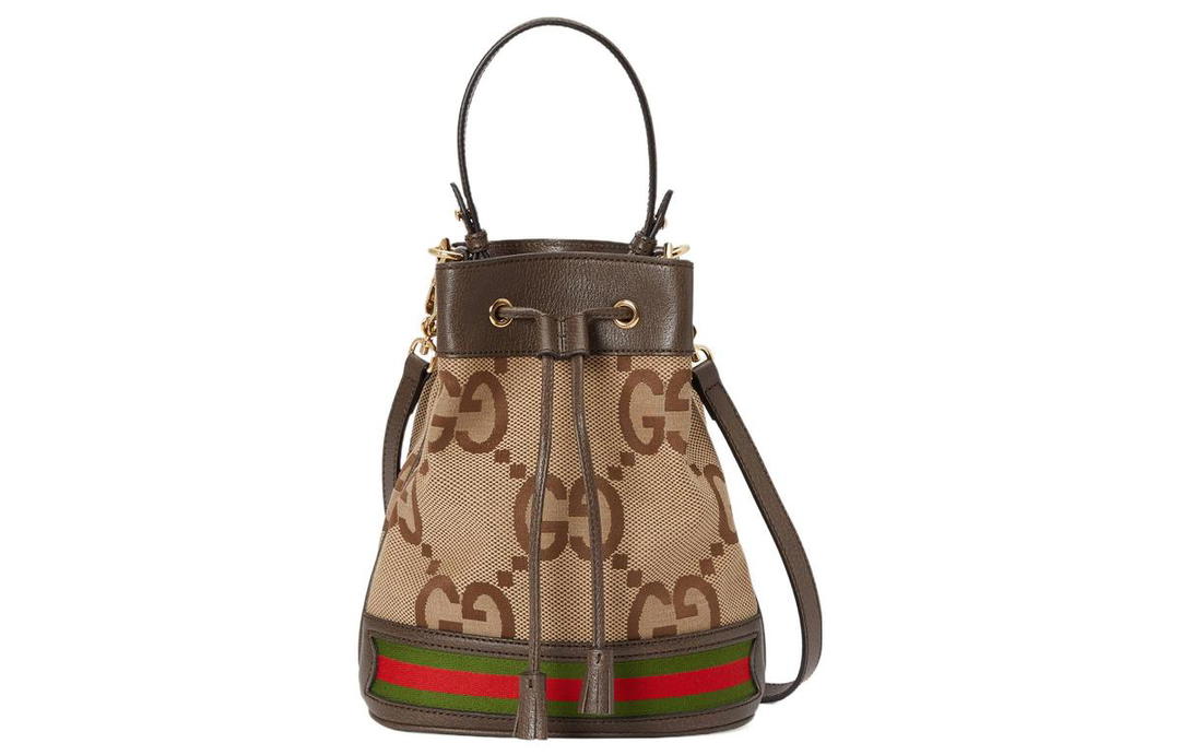 Gucci Gucci Ophidia Canvas With Leather Binding Bucket Bag Portable Crossbody Bag Shoulder Bag Women's Camel/Ebony