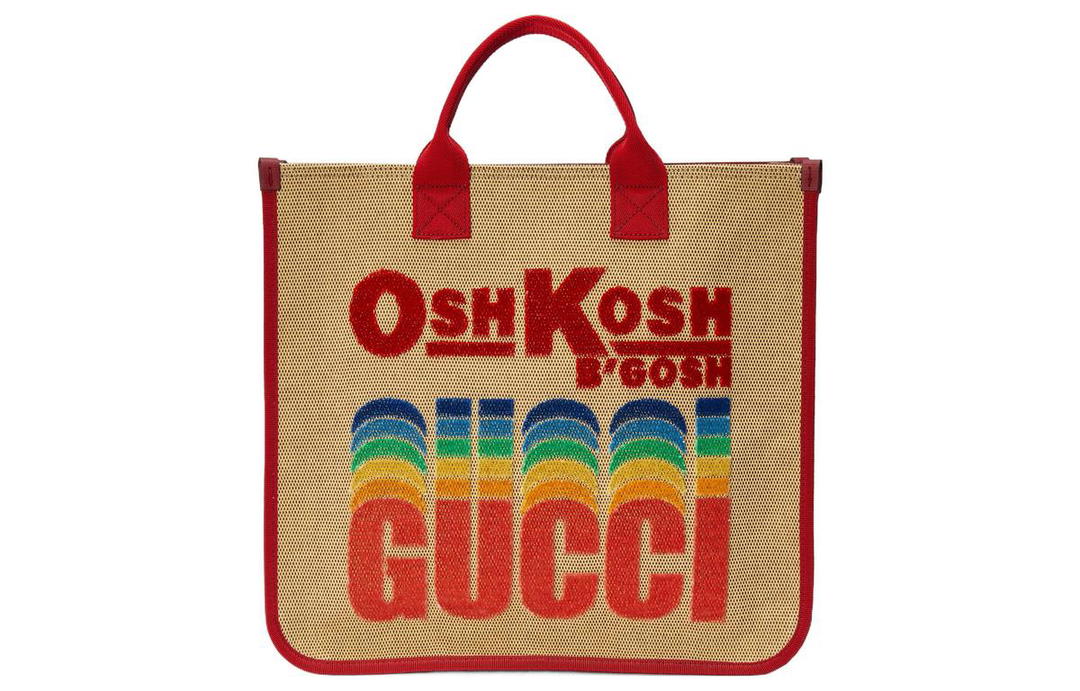 Gucci Gucci OshKosh B'gosh Collaboration 100% Cotton Grosgrain Tote Bag Shopping Bag Handbag Kids' Beige/Red