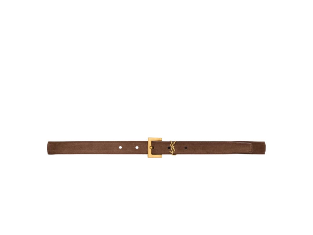 Saint Laurent Saint Laurent Cassandre Thin Belt In Suede Brown Coffee