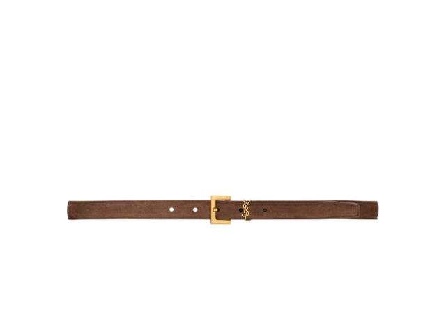 Saint Laurent Saint Laurent Cassandre Thin Belt In Suede Brown Coffee - view 1