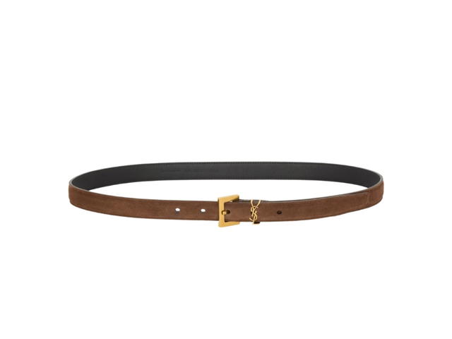 Saint Laurent Saint Laurent Cassandre Thin Belt In Suede Brown Coffee - view 2