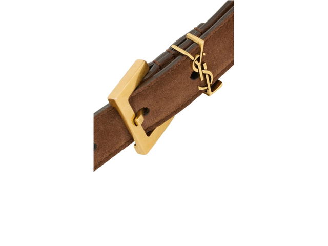 Saint Laurent Saint Laurent Cassandre Thin Belt In Suede Brown Coffee - view 3