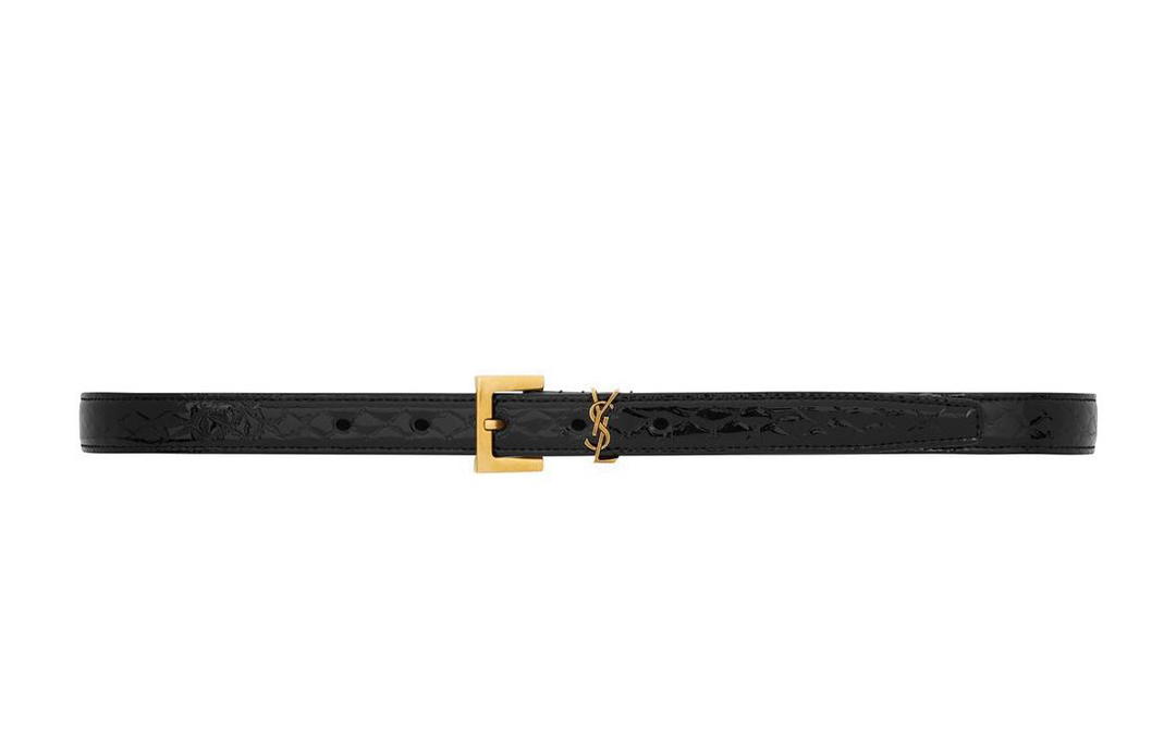 Saint Laurent Saint Laurent Classic YSL Logo Circle Pin Buckle Leather Belts Women's Black Width: 2cm