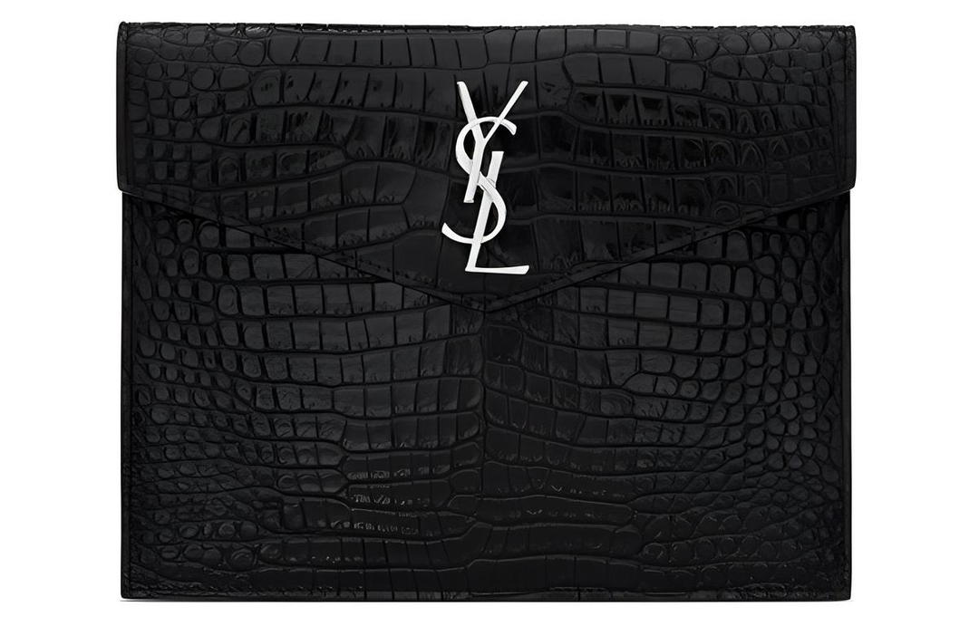 Saint Laurent Saint Laurent UPTOWN Crocodile Pattern Leather Clutch Women's Black