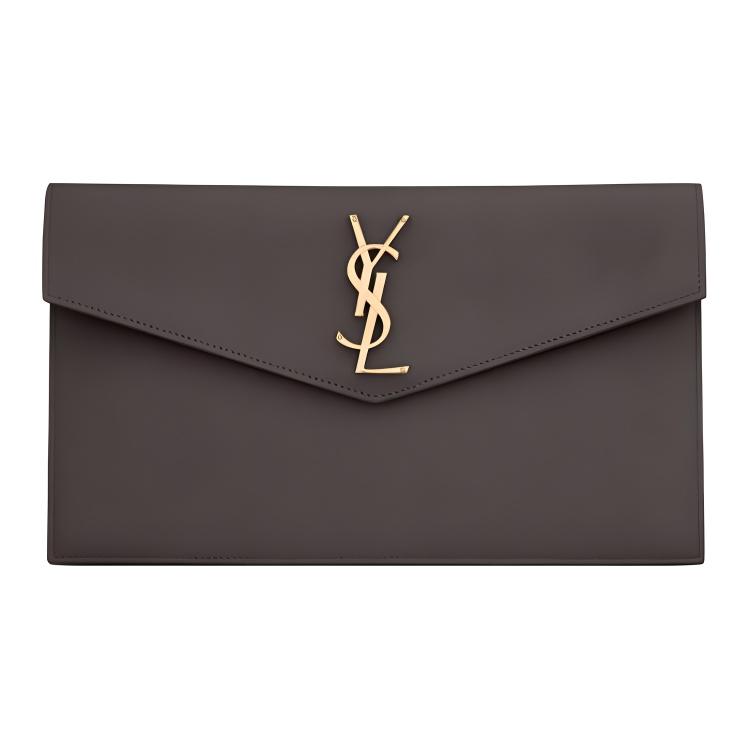 Saint Laurent Saint Laurent UPTOWN Cow Leather Envelope Bag Clutches Small Size Women's Gravel Stone Color