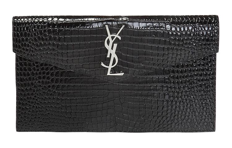 Saint Laurent SAINT LAURENT Uptown Pouch Shiny Crocodile Look Leather Black