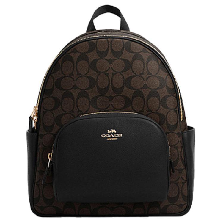 Coach Coach Court Canvas With Leather Backpack Medium Size Women's Black/Brown