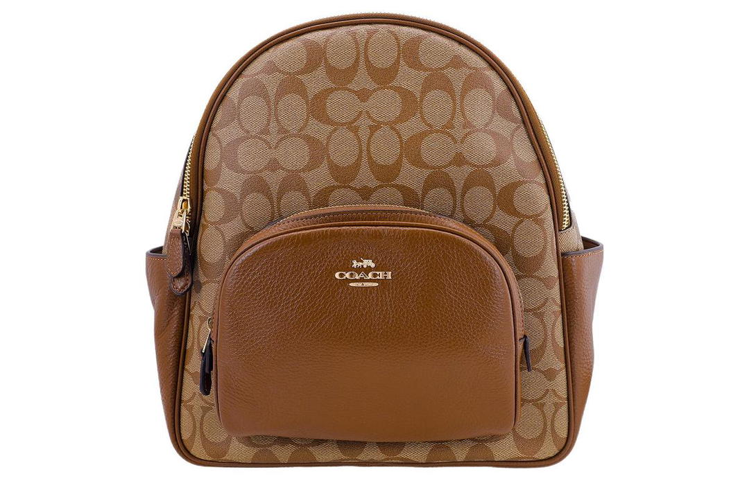 Coach Coach Court Coated Canvas With Refined Pebbled Leather Backpack Medium Size Women's Brown Monogram