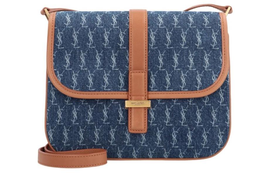 Saint Laurent Saint Laurent Cotton With Calfskin Crossbody Bag Shoulder Bag Women's Blue