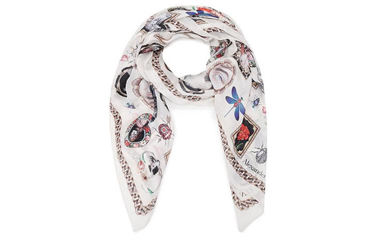Alexander McQueen Alexander McQueen Silk Scarves Women's Ecru Black Multicolor
