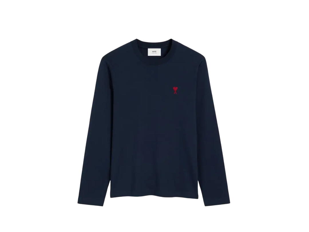 Ami Paris Ami Paris Classic Fit Ami De Coeur Organic Long-Sleeve T-Shirt Navy