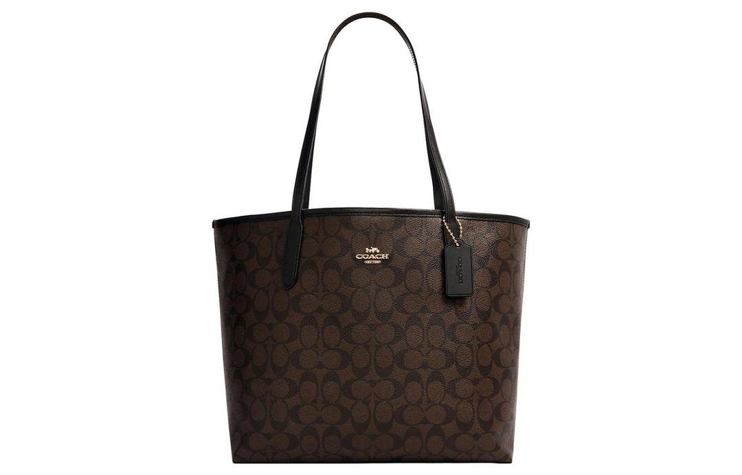 Coach Coach City 33 Tote Monogram Shoulder Bag Large Canvas Brown Black Women's