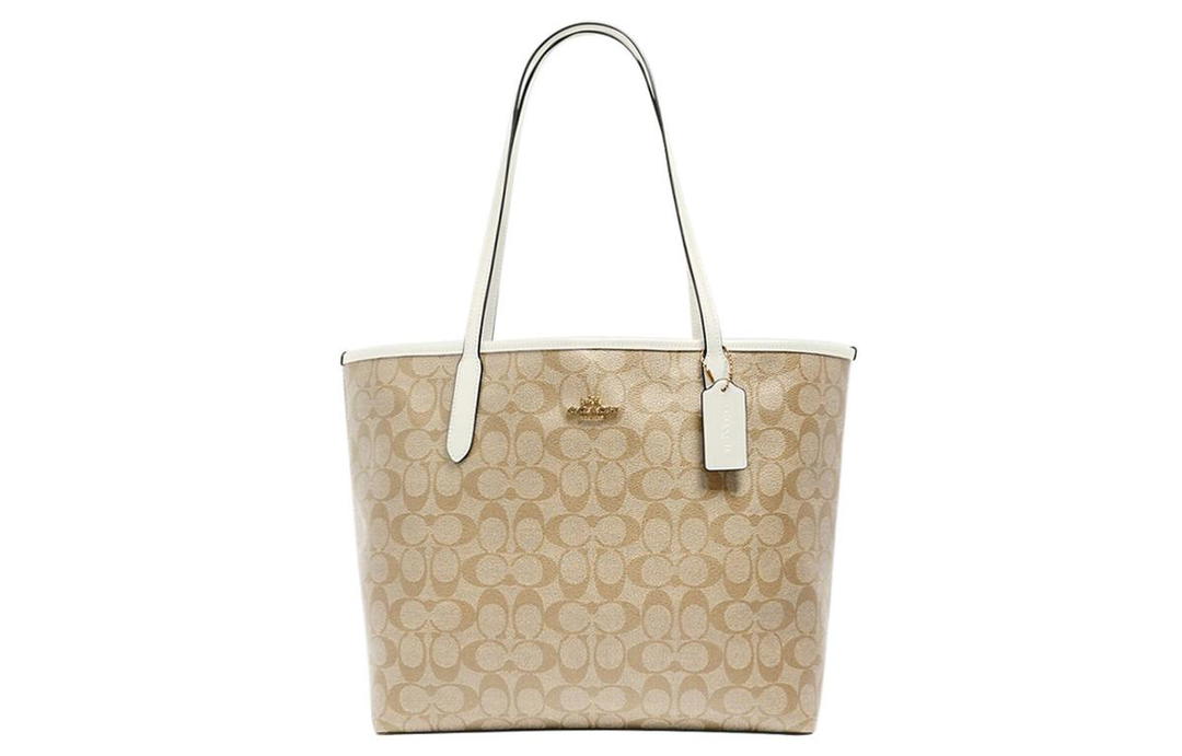 Coach Coach City 33 Monogram Tote Hand Bag Canvas Women's Khaki White