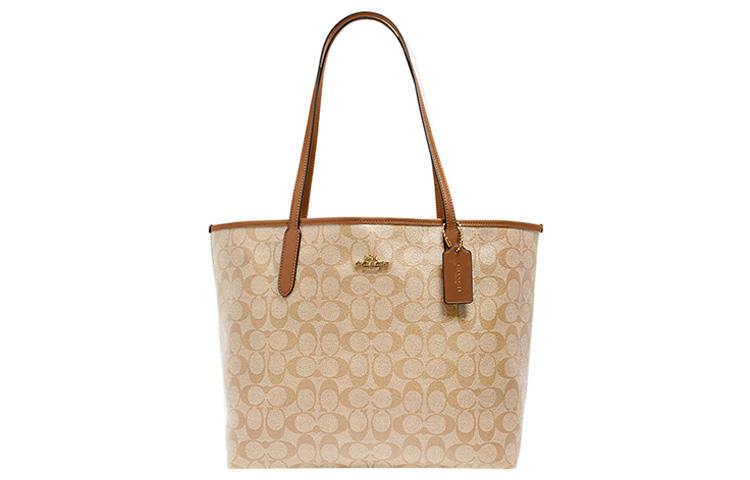 Coach Coach City Coated Canvas With Leather Tote Bag Shopping Bag Shoulder Bag Handbag Women's Milk Tea Beige