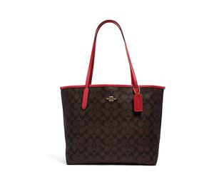 Buy Coach City Canvas With Leather Tote Bag Shopping Bag Handbag Shoulder Bag Large Size Women's Red/Coffee at Sasom – Authentic and Ready to Ship