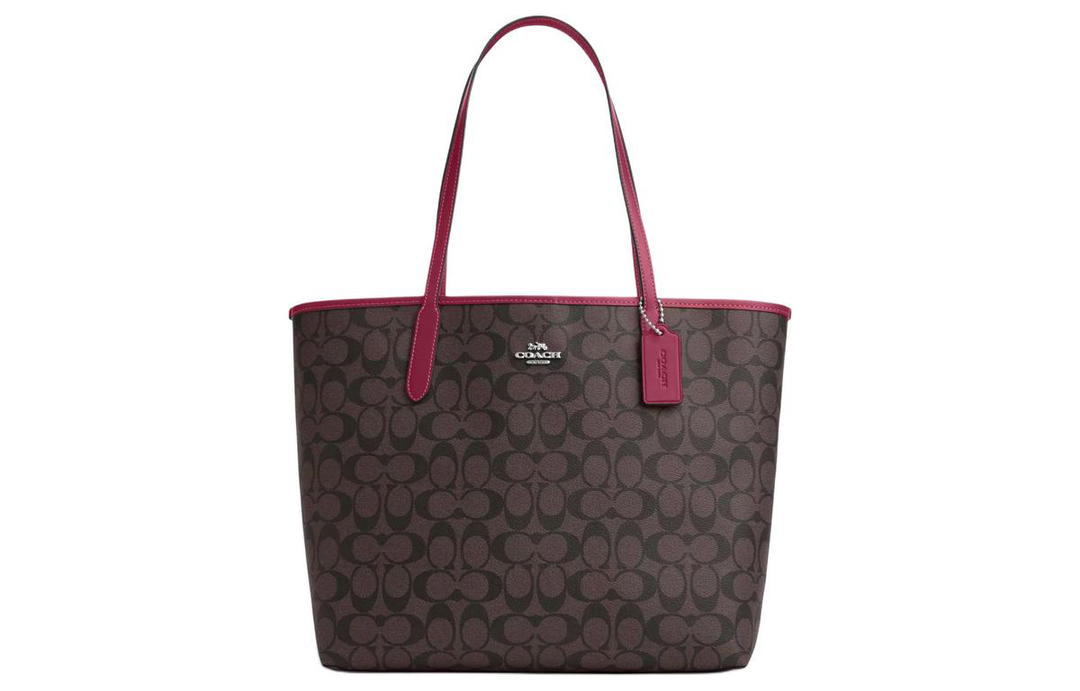 Coach Coach City Leather Tote Bag Shopping Bag Shoulder Bag Handbag Large Size Women's Silver & Brown & Bright Purple
