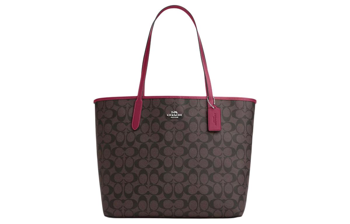 Coach Coach City Leather Tote Bag Shopping Bag Shoulder Bag Handbag Large Size Women's Silver & Brown & Bright Purple