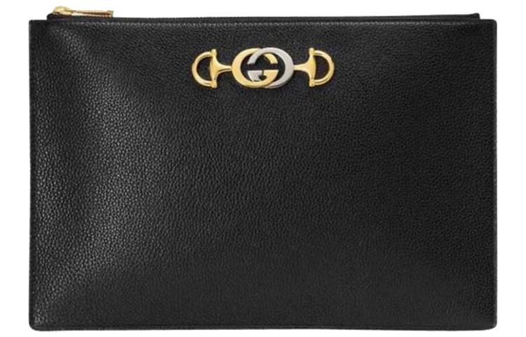 Gucci Gucci Zumi Grained Leather Clutch Large Size Women's Black