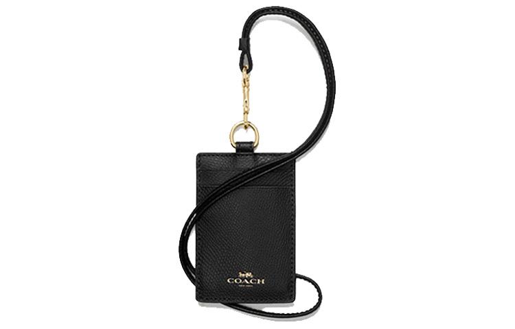 Coach Coach Lanyard Leather Card Holder Women's Black