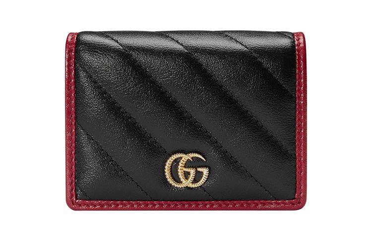 Gucci Gucci GG Marmont Cow Leather Card Holder Wallet Women's Red/Black