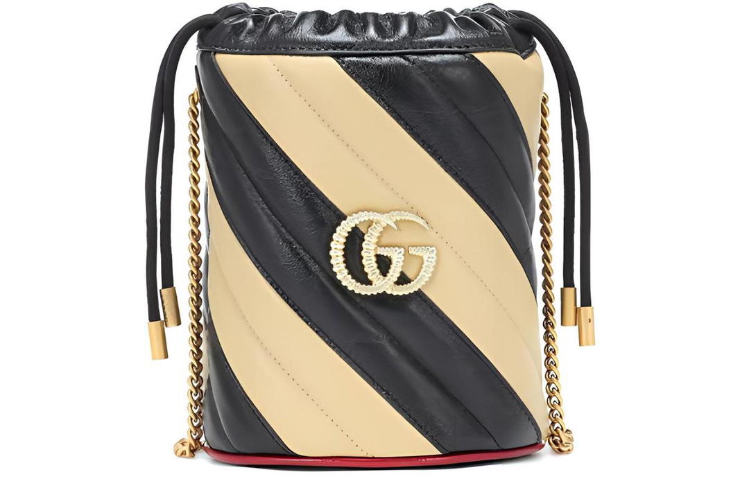 Gucci Gucci GG Marmont Leather Bucket Bags Shoulder Bag Crossbody Bag Handbag Mini Women's Black/Beige