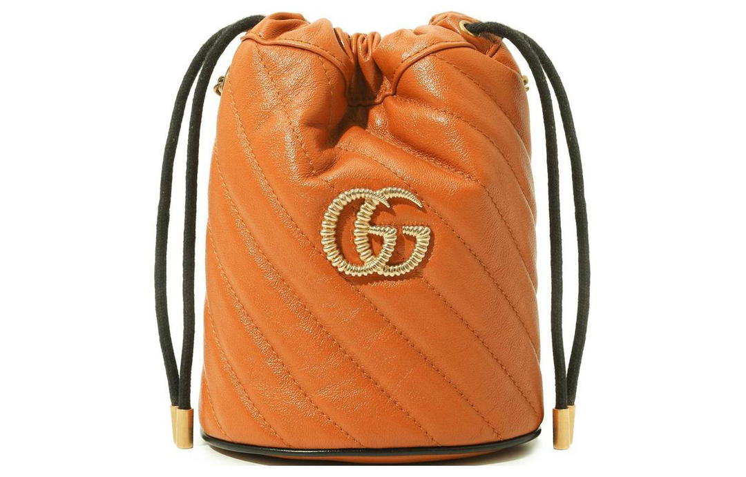 Gucci Gucci GG Marmont Natural Leather Bucket Bags Shoulder Bag Crossbody Bag Mini Women's Orange