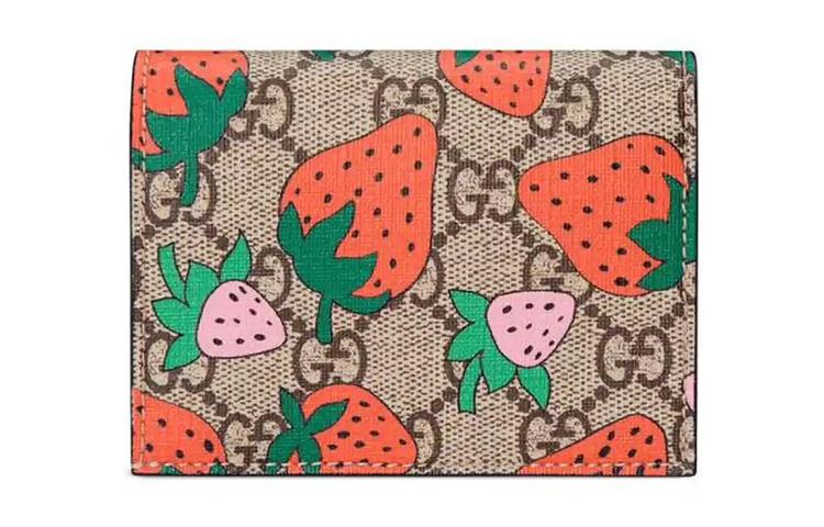 Gucci Gucci Canvas With Leather Card Holder Wallet Coin Purses Women's Beige/Ebony/Red Pink