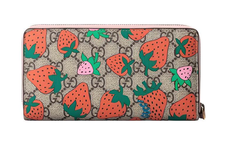 Gucci Gucci Leather Wallet Card Holder Money Clip Women's Ebony/Red/Pink