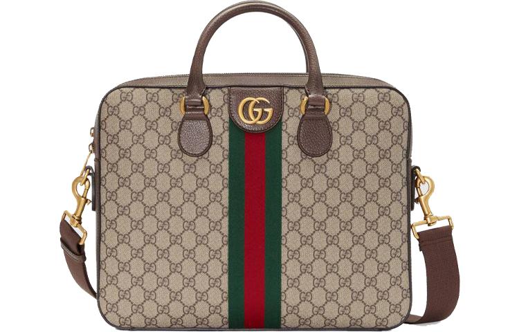 Gucci Gucci Ophidia Canvas With Leather Briefcase Shoulder Bag Crossbody Bag Handbag Men's Ebony/Brown