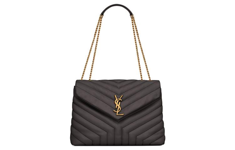 Saint Laurent Saint Laurent LOULOU Leather Crossbody Bag Shoulder Bag Women's Gray Black