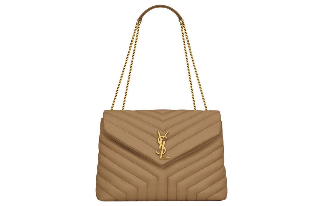 Saint Laurent Saint Laurent LOULOU Cow Leather Portable Crossbody Bag Shoulder Bag Medium Size Women's Tan