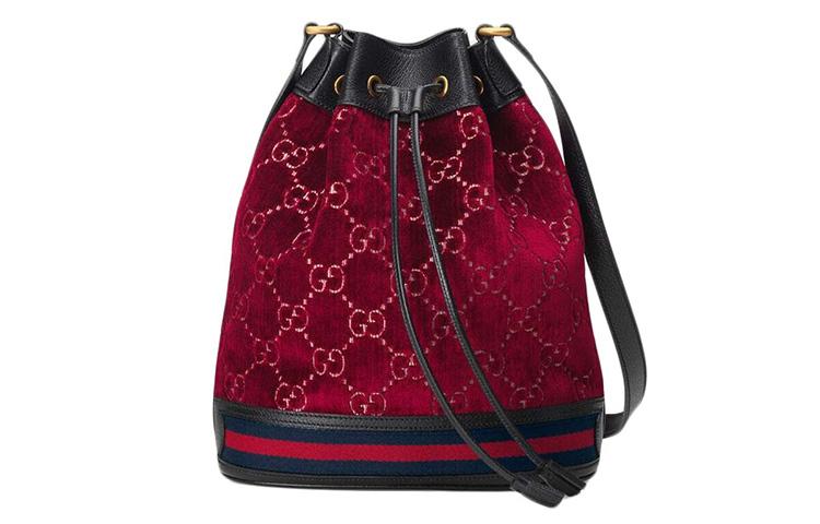 Gucci Gucci Ophidia Velvet Patchwork Leather Bucket Bags Crossbody Bag Shoulder Bag Women's Red