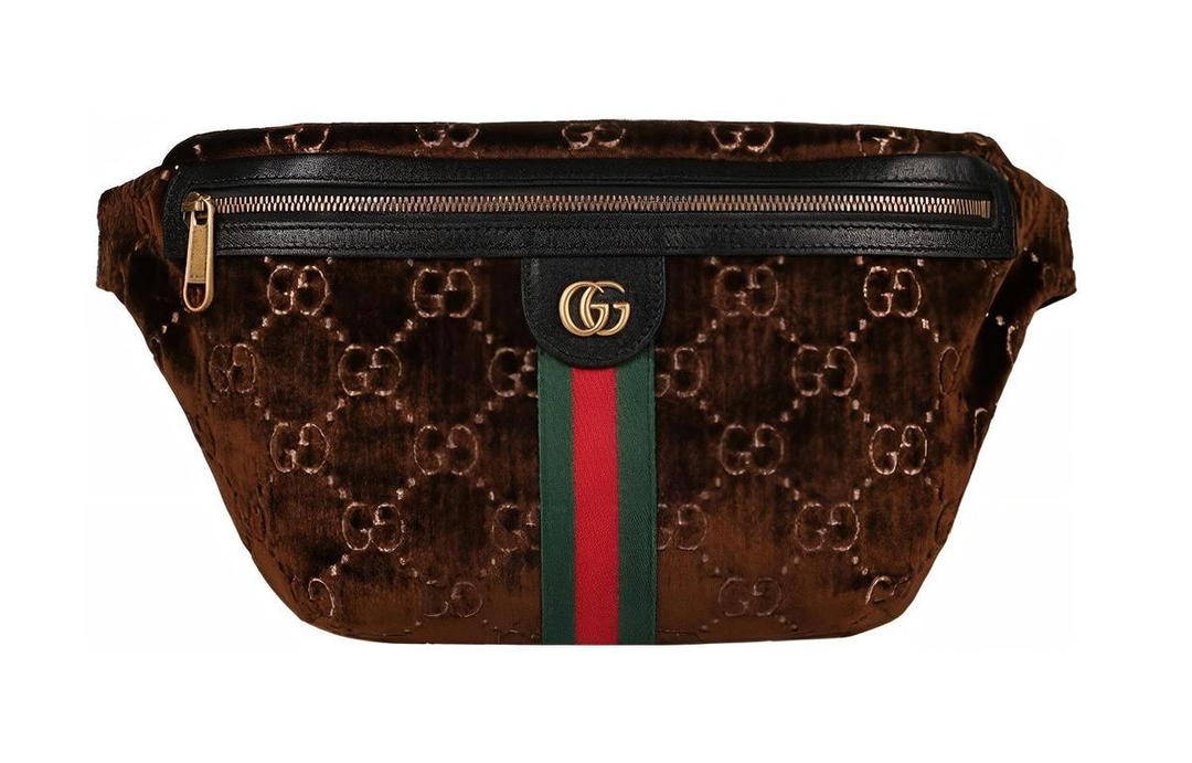 Gucci Gucci Ophidia Velvet Sling Bag Fanny Pack Small Size Unisex Brown