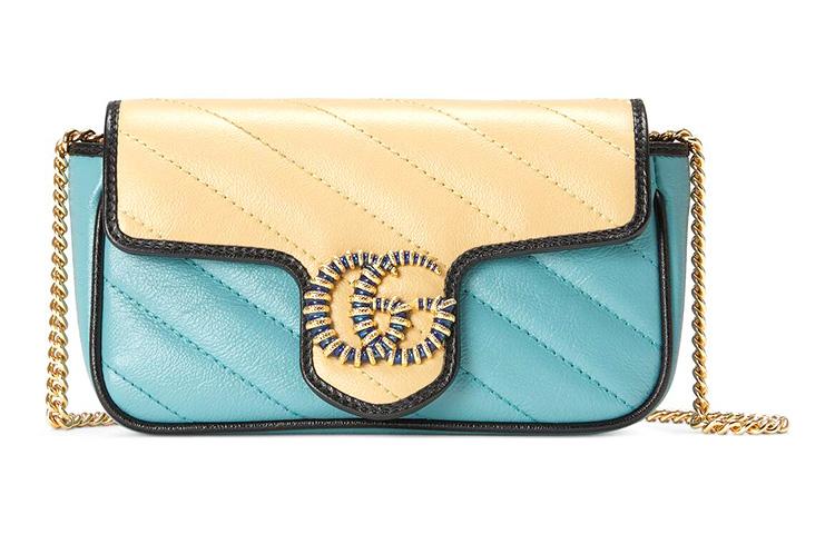 Gucci Gucci Marmont Leather One Shoulder Handbag Crossbody Bag Mini Women's Light Blue/White