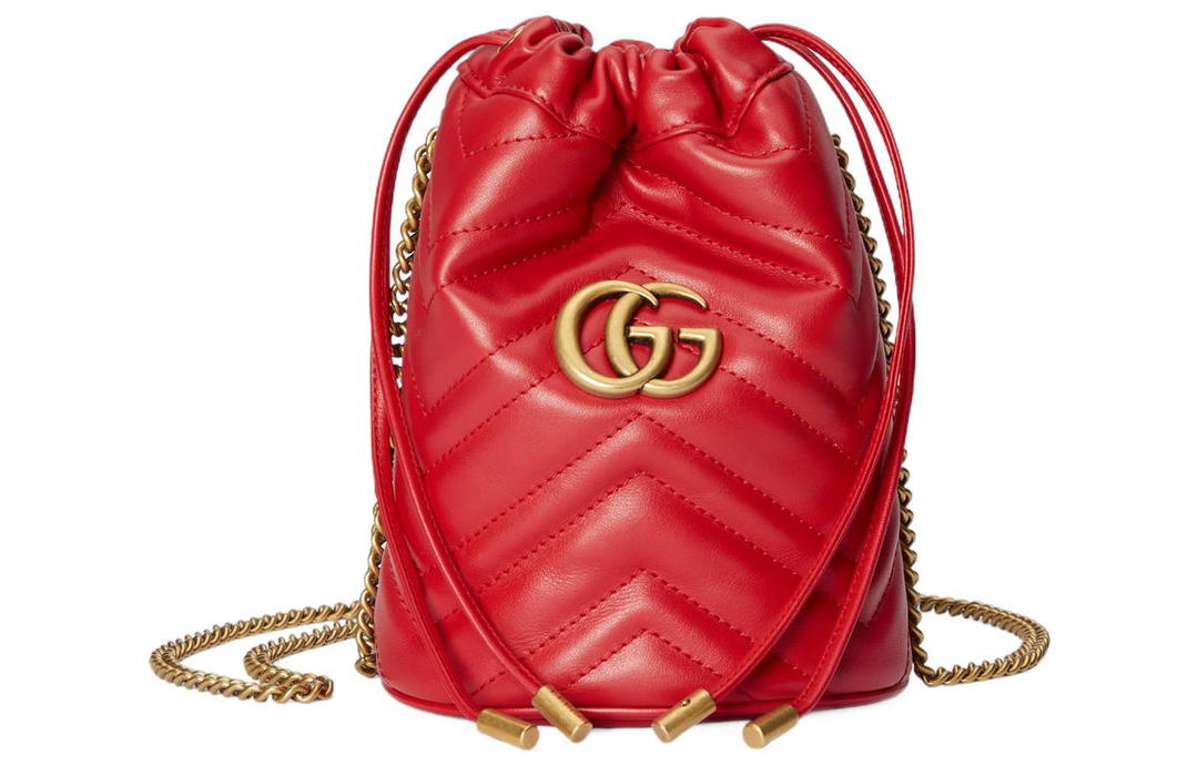 Gucci Gucci GG Marmont Leather Bucket Bags Shoulder Bag Crossbody Bag Mini Women's Red