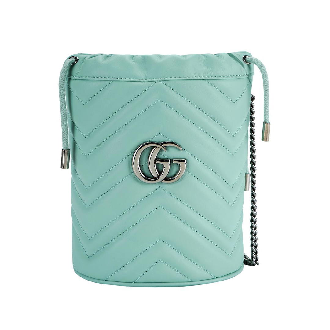 Gucci Gucci GG Marmont Leather Bucket Bag, Chain Bag, Shoulder Bag, Crossbody Bag Mini Women's Green