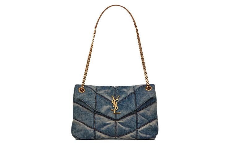 Saint Laurent Saint Laurent LOULOUPUFFER Denim Cloud Bag, Pillow Bag, Shoulder Bag, Crossbody Bag Small Size Women's Denim Blue