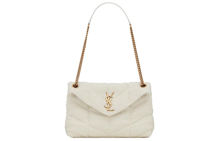 Saint Laurent Saint Laurent LOULOUPUFFER Tweed Cloud Bag Pillow Bag Shoulder Bag Crossbody Bag Small Size Women's White