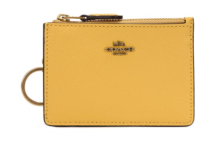 Coach Coach Mini Id Skinny Leather Card Sleeve Card Holder Coin Purse Mini Women's Yellow
