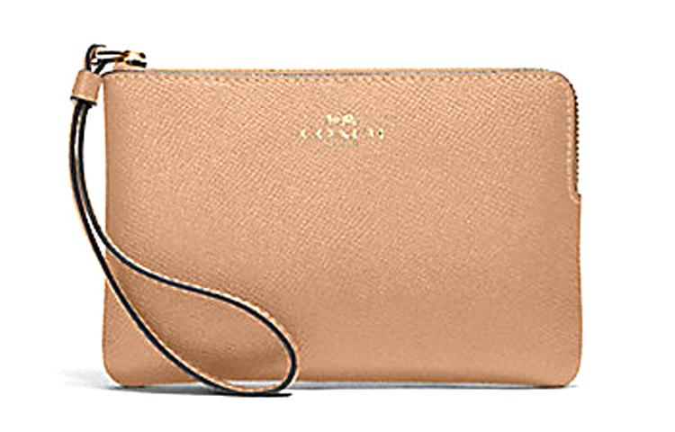 Coach Coach Corner Zip Leather Wrist Bags Coin Purses Mahjong Bags Clutches Women's Milk Tea