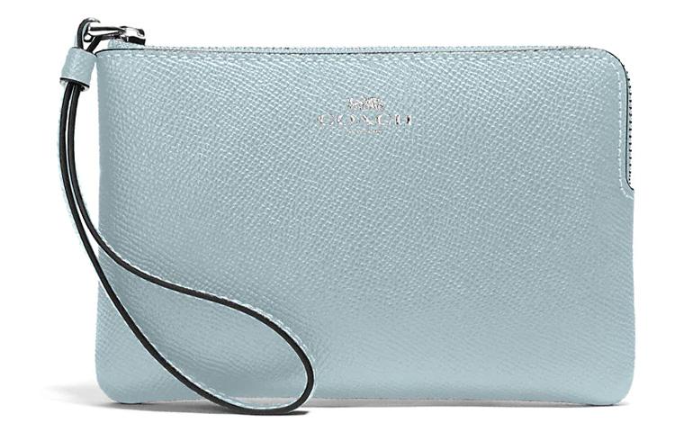 Coach Coach Corner Zip Leather Coin Purse Wrist Bag Clutch Women's Haze Blue
