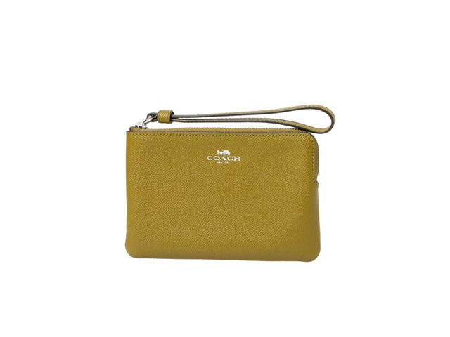 Coach Coach Corner Zip Wristlet In Crossgrain Leather Citron Green - view 1