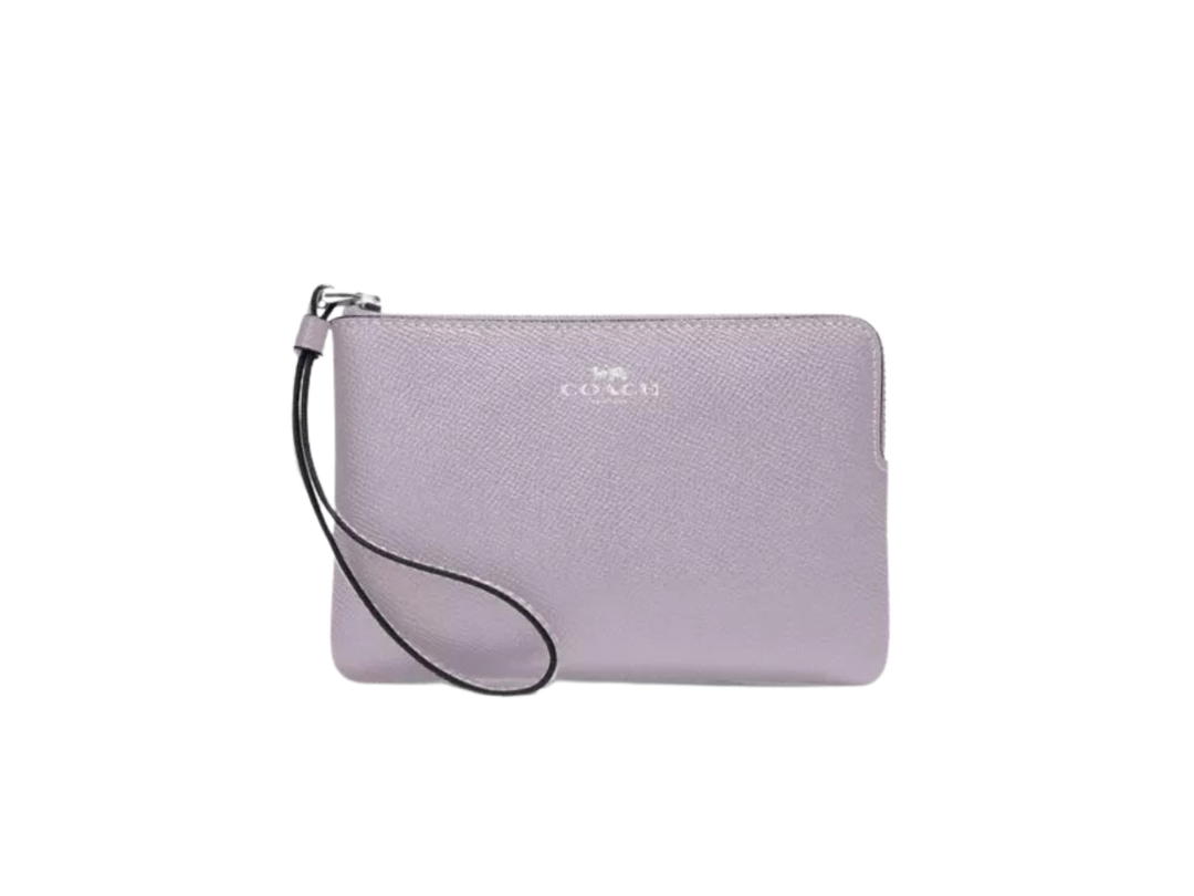 Coach Coach Corner Zip Wristlet In Crossgrain Leather Mist Purple
