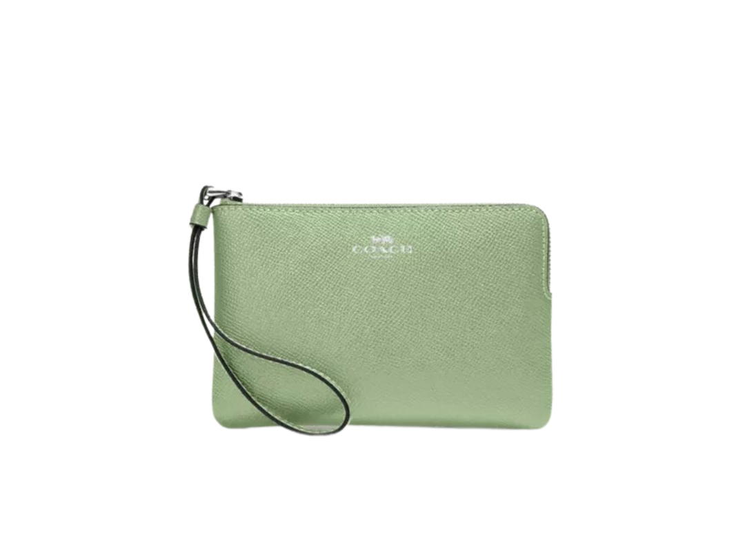 Coach Coach Corner Zip Wristlet In Crossgrain Leather Pale Pistachio