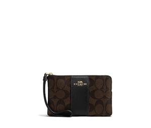 Buy Coach Corner Zip Canvas With Leather Handheld Wrist Bag Mahjong Bag Coin Purses Small Size Women's Dark Brown at Sasom – Authentic and Ready to Ship