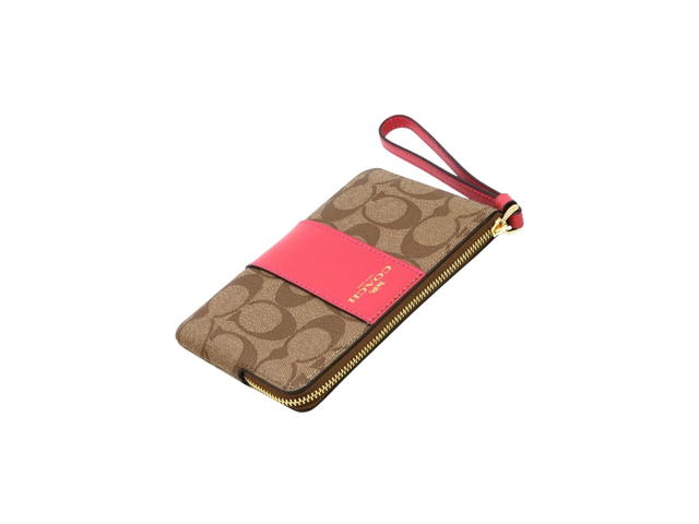Coach Coach Corner Zip Wristlet In Signature Canvas Khaki And Bold Pink - view 4
