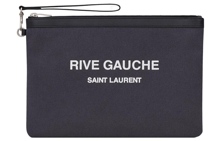 Saint Laurent Saint Laurent Rive Gauche Calfskin Trim Clutch Men's Dark Gray