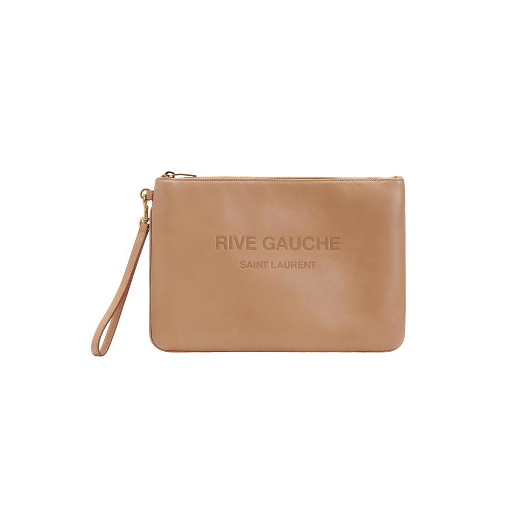 Saint Laurent Saint Laurent Rive Gauche Calfskin Beach Bag Wrist Bag Clutch Men's Brown